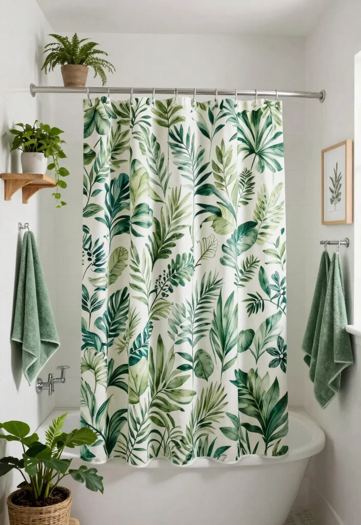 14 Farmhouse Shower Curtain Ideas That Hide a Builder-Grade Tub - 9. Botanical Motifs 1