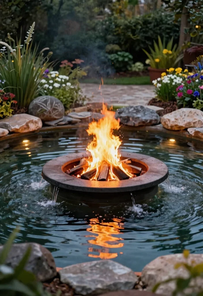 14 Garden Fire Pit Ideas That Blend Into Landscaping and Stay Safe - 12. Combination Water and Fire Feature 1