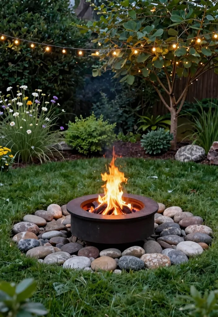 14 Garden Fire Pit Ideas That Blend Into Landscaping and Stay Safe - 4. Fire Pit Surrounded by Rocks 1
