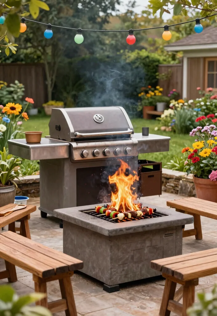 14 Garden Fire Pit Ideas That Blend Into Landscaping and Stay Safe - 9. Fire Pit with Grilling Feature 1