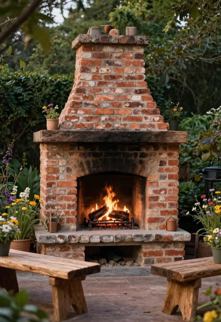 14 Outdoor Brick Fireplace Ideas That Don't Need a Full Mason Build - 10. Rustic Brick Fireplace 1