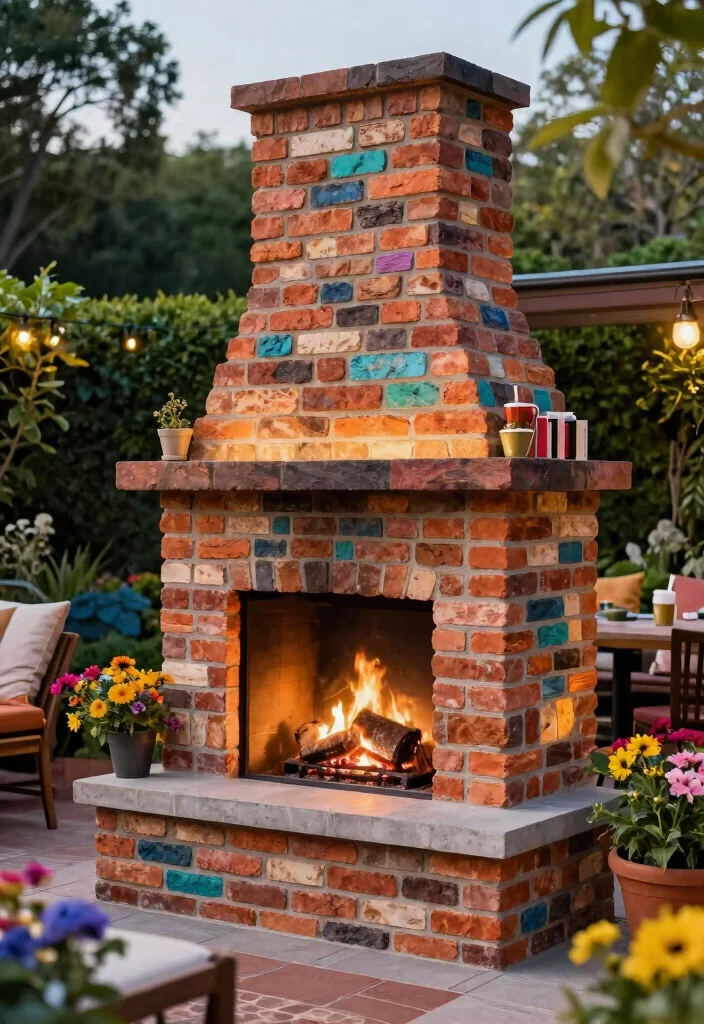 14 Outdoor Brick Fireplace Ideas That Don't Need a Full Mason Build - 12. Artistic Block Brick Fireplace 1
