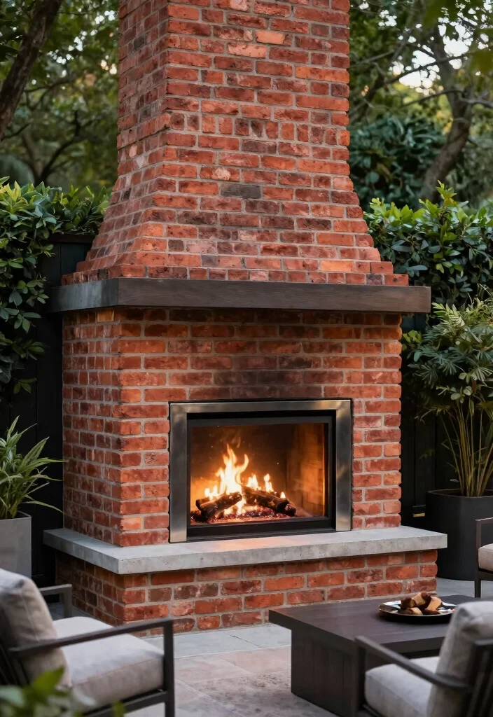 14 Outdoor Brick Fireplace Ideas That Don't Need a Full Mason Build - 3. Brick and Steel Combination 1