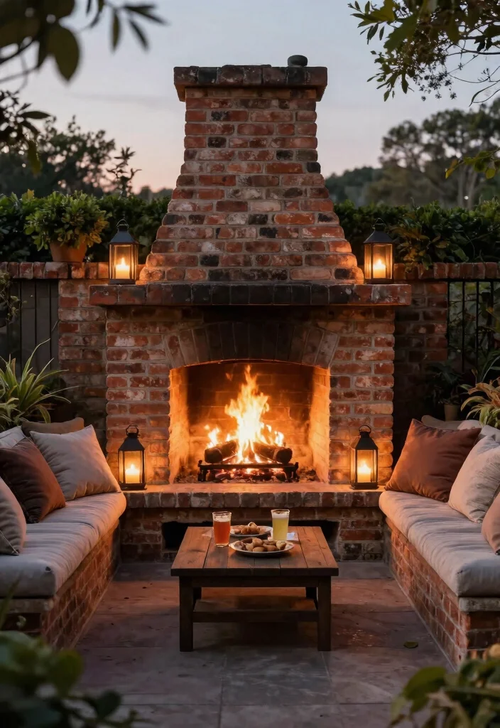 14 Outdoor Brick Fireplace Ideas That Don't Need a Full Mason Build - 6. Brick Fireplace with Integrated Seating 1