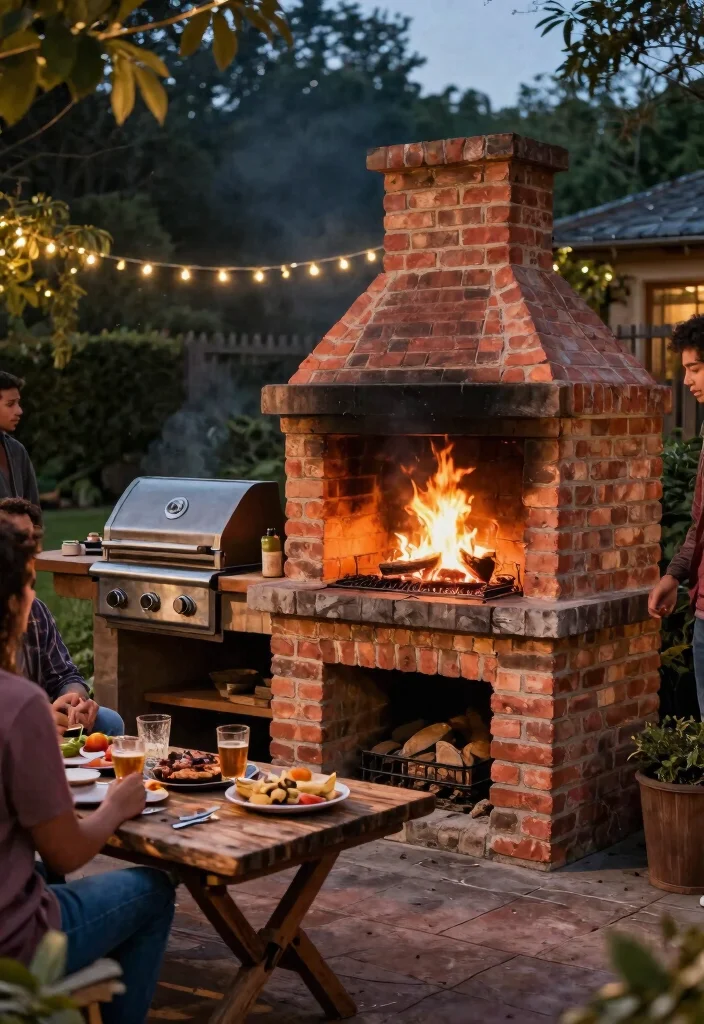 14 Outdoor Brick Fireplace Ideas That Don't Need a Full Mason Build - 7. Brick Grill Fireplace Combo 1