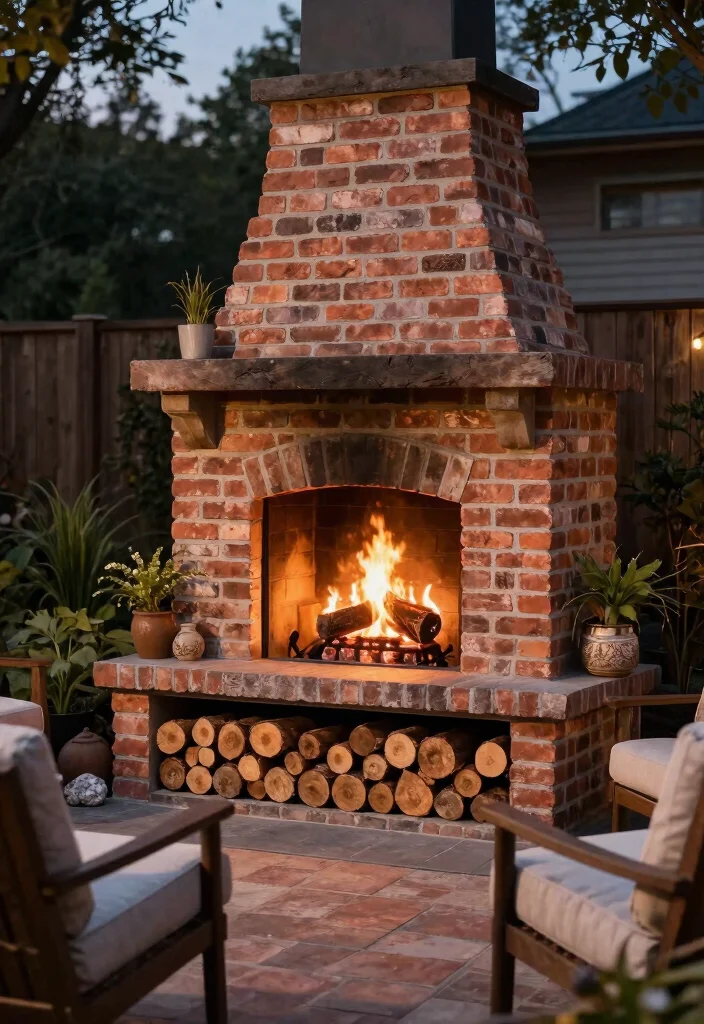 14 Outdoor Brick Fireplace Ideas That Don't Need a Full Mason Build - 9. Firewood Storage Brick Fireplace 1