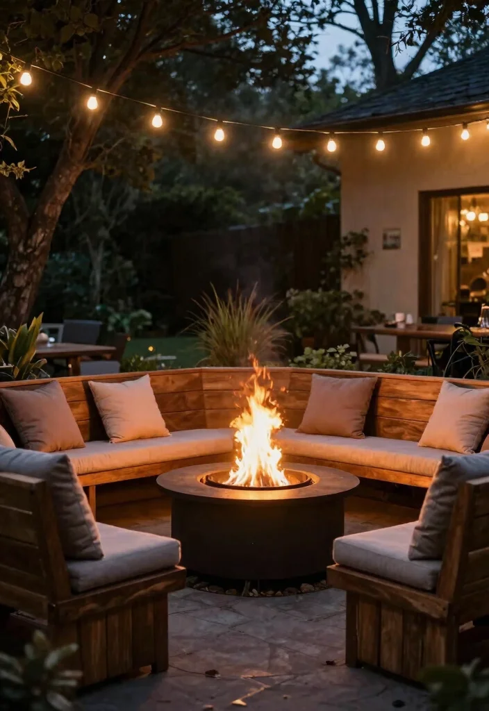 14 Outdoor Fire Pit Ideas That Work on Tight Budgets - 11. Fire Pit with Built-In Seating 1
