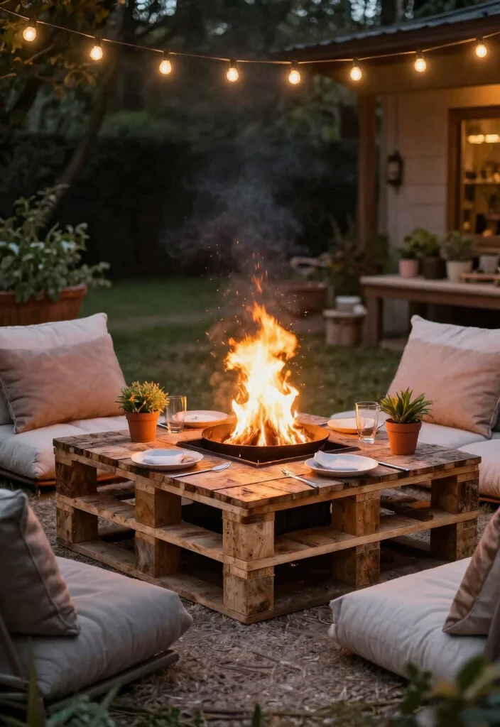 14 Outdoor Fire Pit Ideas That Work on Tight Budgets - 3. Pallet Fire Pit Table 1