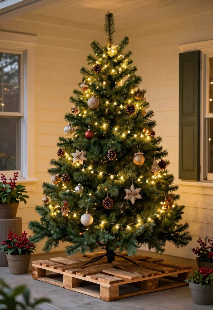 14 Rustic Christmas Front Porch Ideas on a Budget That Feel Cozy - 1. Upcycled Pallet Christmas Tree 1