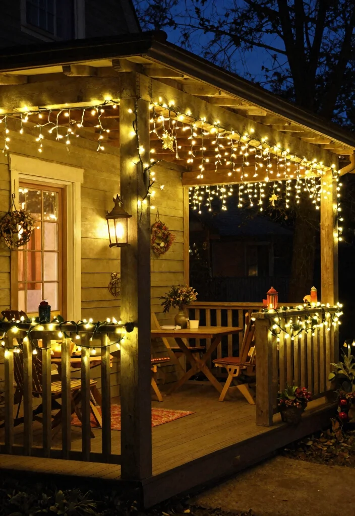 14 Rustic Christmas Front Porch Ideas on a Budget That Feel Cozy - 11. Twinkling Fairy Light Canopy 1