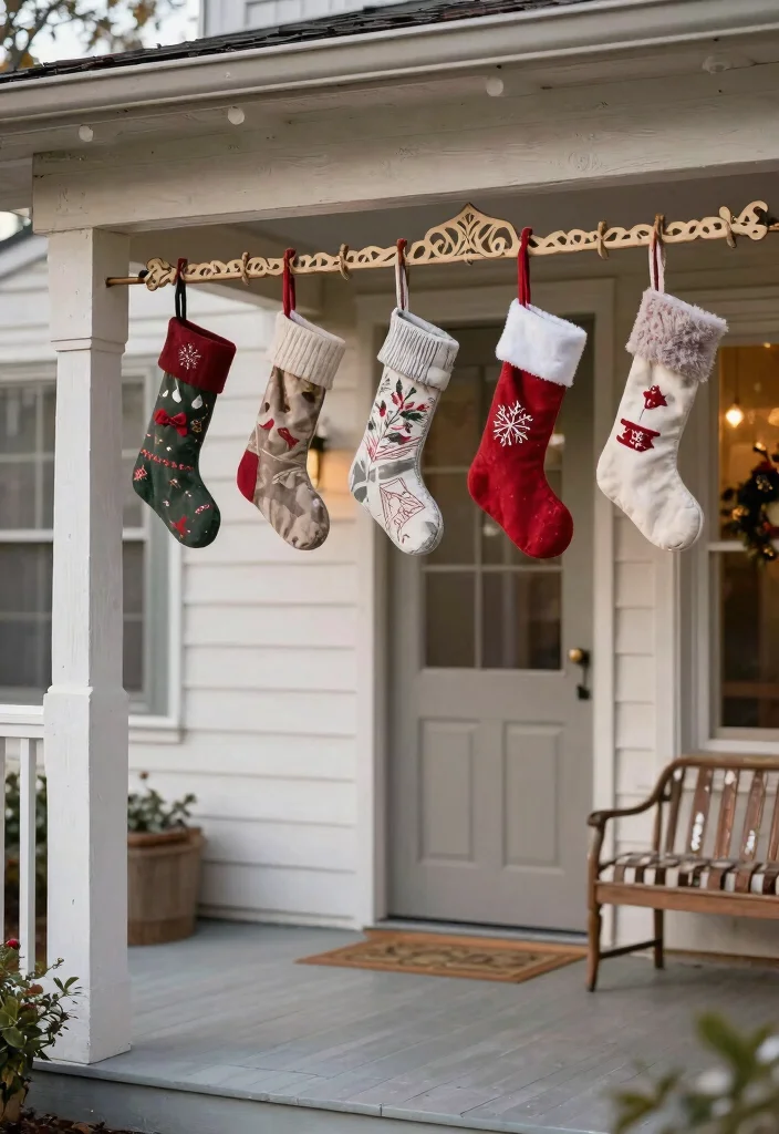 14 Rustic Christmas Front Porch Ideas on a Budget That Feel Cozy - 14. Simple Christmas Stockings Display 1