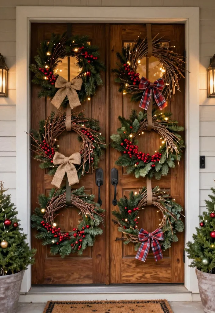 14 Rustic Christmas Front Porch Ideas on a Budget That Feel Cozy - 2. Wreaths Galore 1