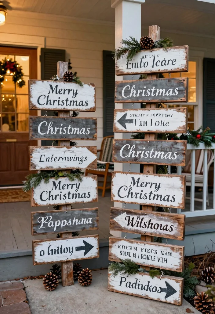 14 Rustic Christmas Front Porch Ideas on a Budget That Feel Cozy - 4. Reclaimed Wood Signage 1