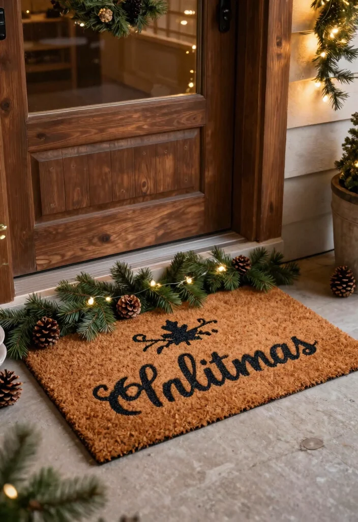 14 Rustic Christmas Front Porch Ideas on a Budget That Feel Cozy - 7. Festive Door Mats 1