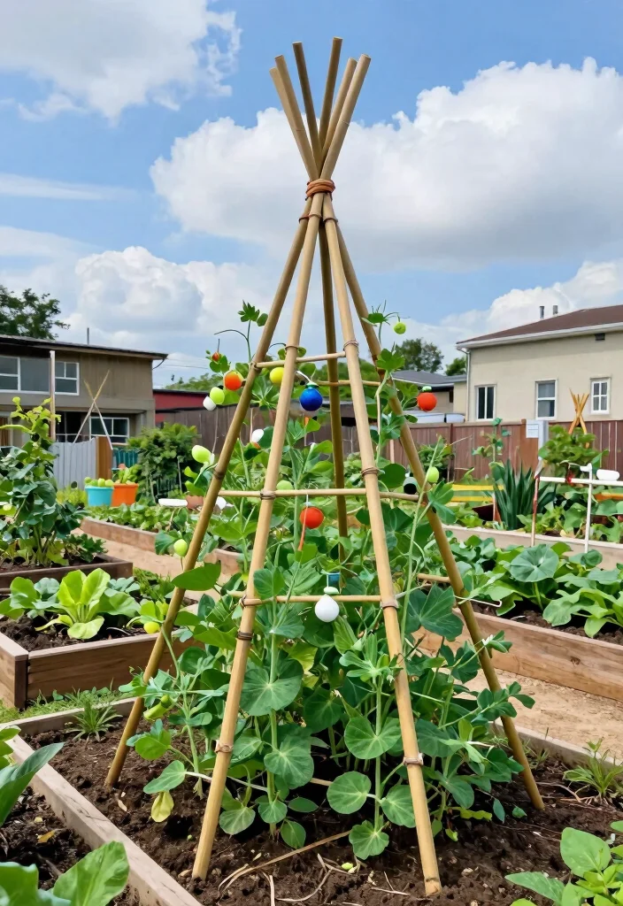 14 Snap Pea Trellis Ideas That Fit in Raised Beds and Small Plots - 3. Bamboo Teepee Trellis 1