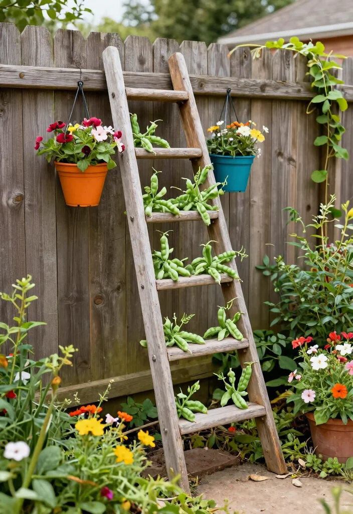 14 Snap Pea Trellis Ideas That Fit in Raised Beds and Small Plots - 5. Repurposed Ladder Trellis 1
