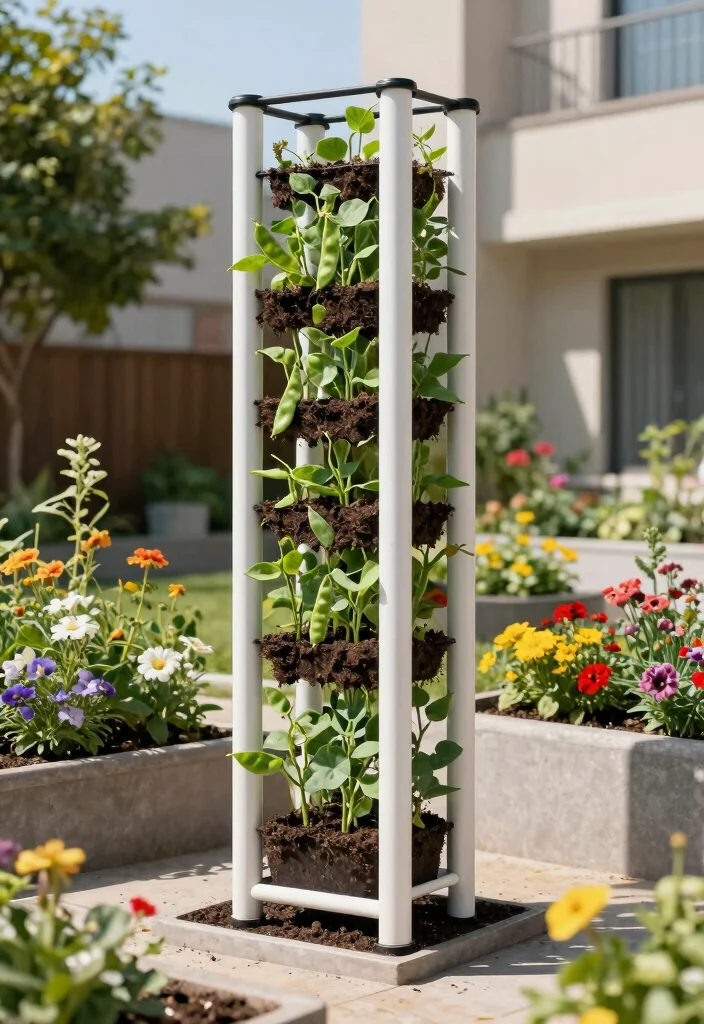 14 Snap Pea Trellis Ideas That Fit in Raised Beds and Small Plots - 7. Vertical Pipe Garden 1