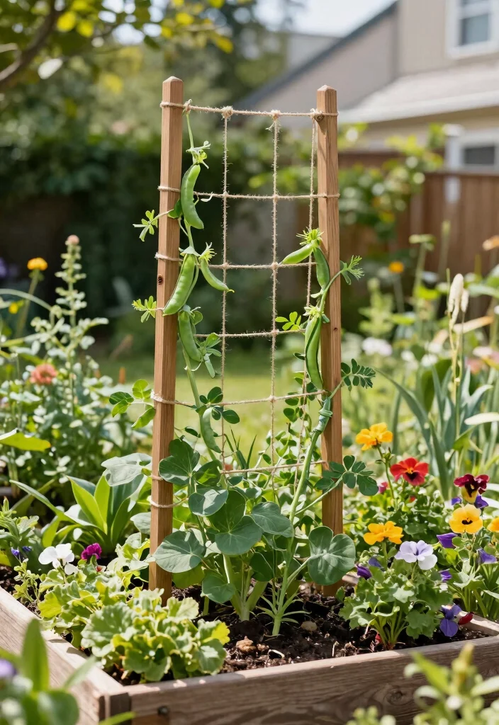 14 Snap Pea Trellis Ideas That Fit in Raised Beds and Small Plots - 8. String and Post Trellis 1