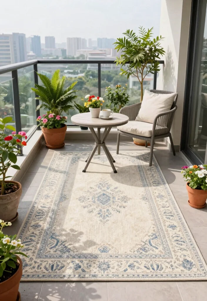 15 Balcony Decor Ideas for Small Spaces That Don't Block Light - 10. Outdoor Rugs 1