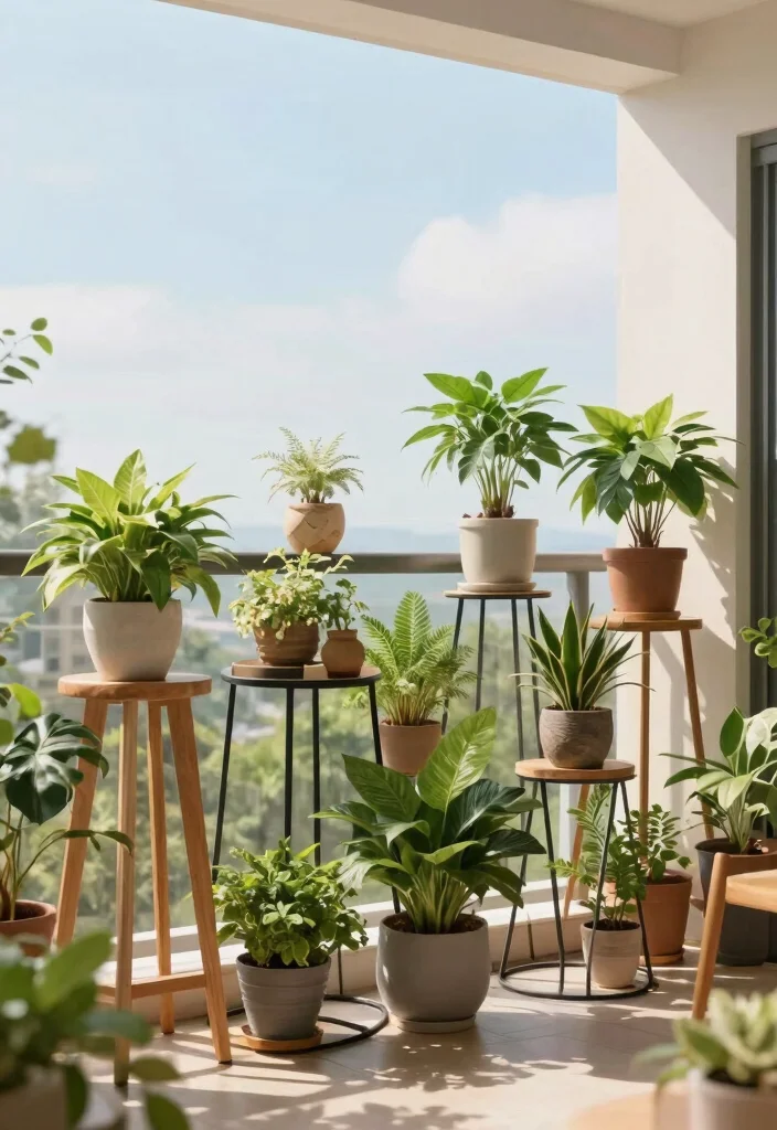 15 Balcony Decor Ideas for Small Spaces That Don't Block Light - 12. Plant Stands 1