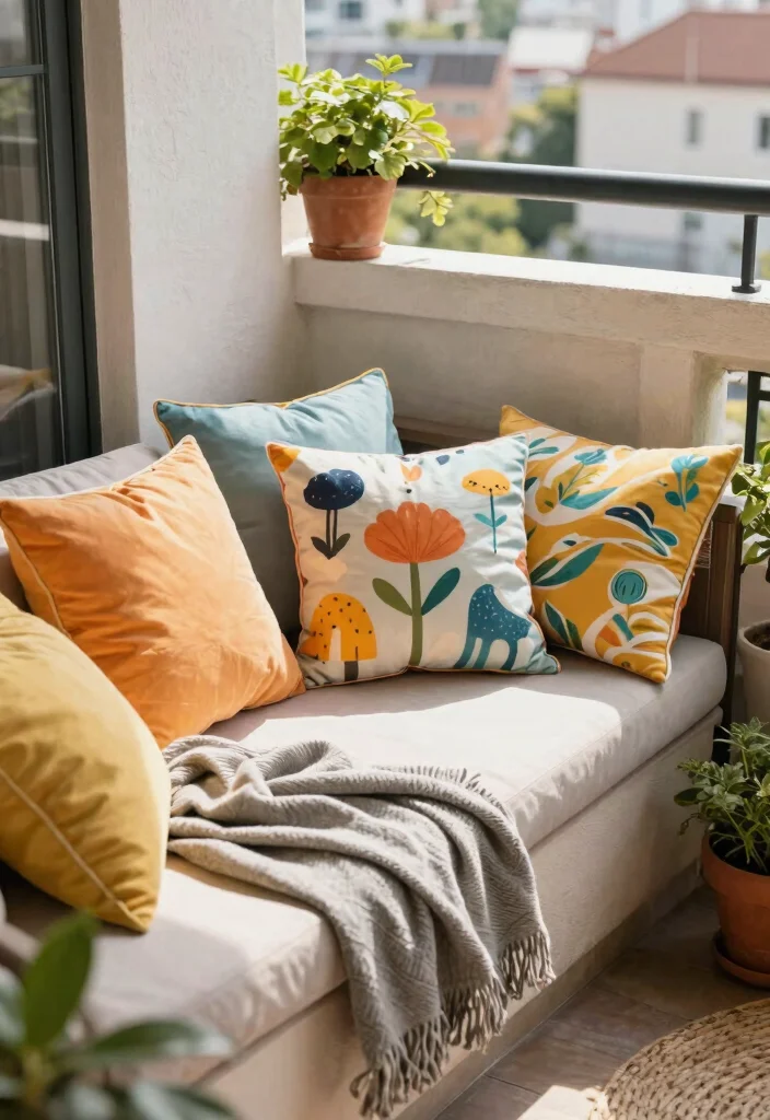 15 Balcony Decor Ideas for Small Spaces That Don't Block Light - 13. Outdoor Cushions and Throws 1
