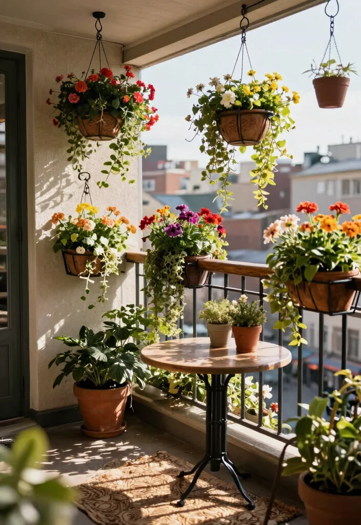 15 Balcony Decor Ideas for Small Spaces That Don't Block Light - 2. Hanging Baskets 1