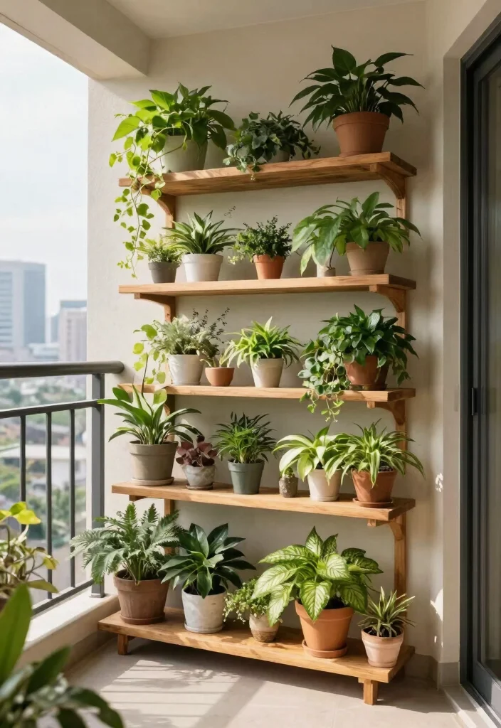 15 Balcony Decor Ideas for Small Spaces That Don't Block Light - 9. Plant Shelves 1