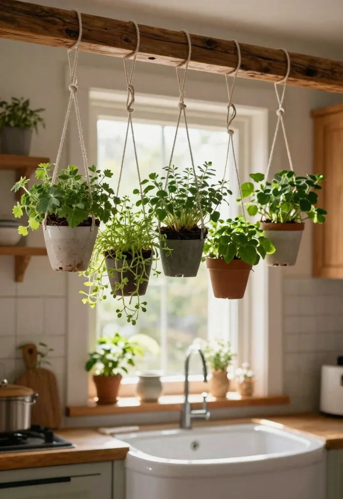 15 Country Farmhouse Decor Ideas That Feel Cozy Not Cluttered - 9. Hanging Herb Garden 1
