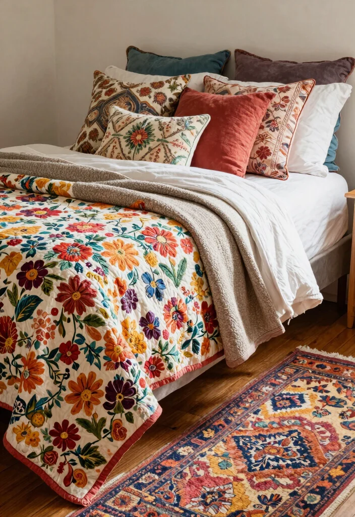 15 Cozy Farmhouse Bedroom Ideas on a Budget That Feel High-End - 13. Use Vintage Textiles 1