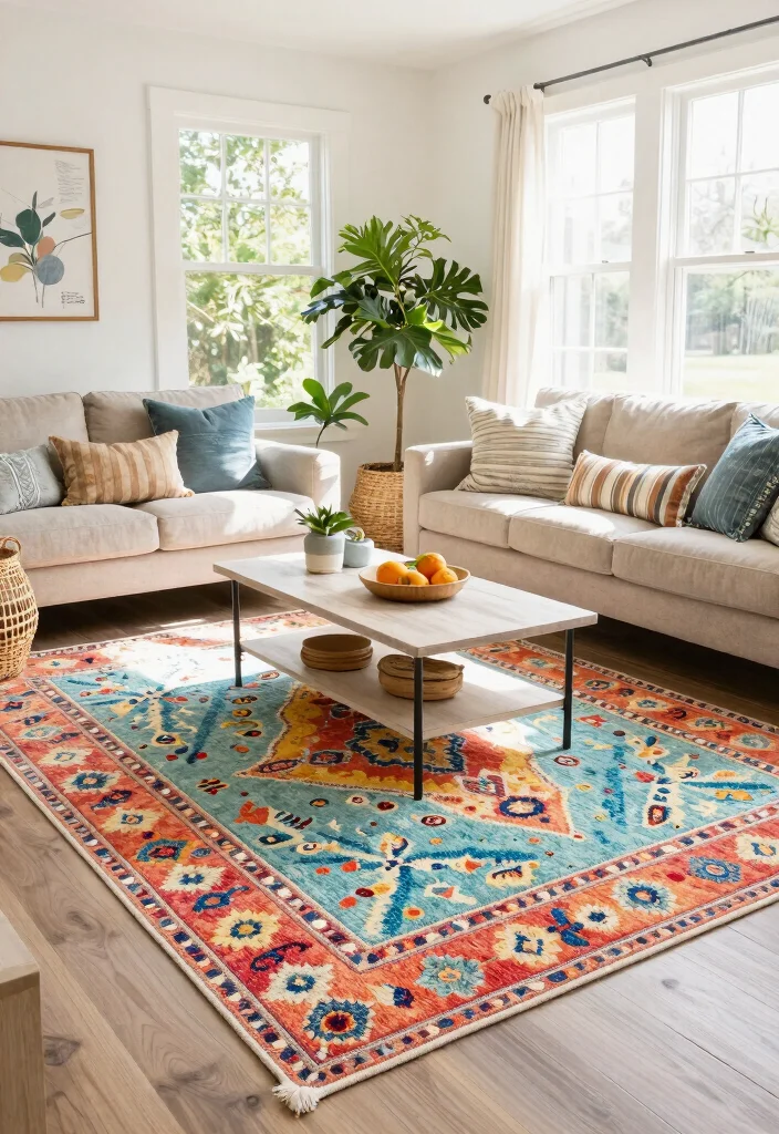 15 Farmhouse Rugs Living Room Ideas That Hide Stains and Wear - 3. Indoor-Outdoor Rugs 1