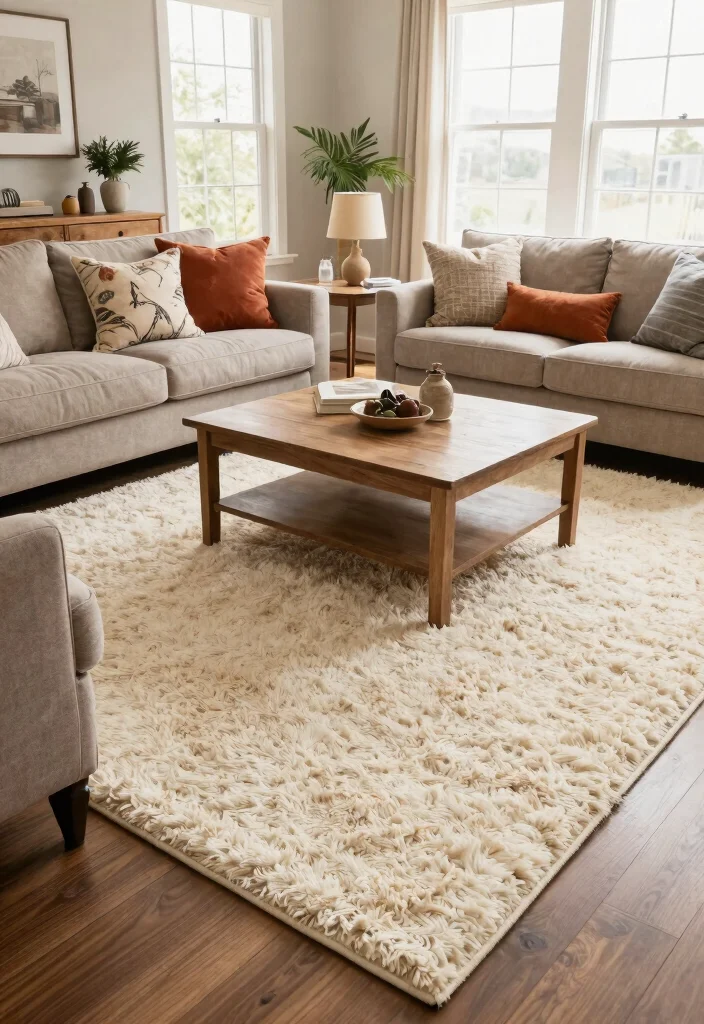 15 Farmhouse Rugs Living Room Ideas That Hide Stains and Wear - 4. Plush Shag Rugs 1