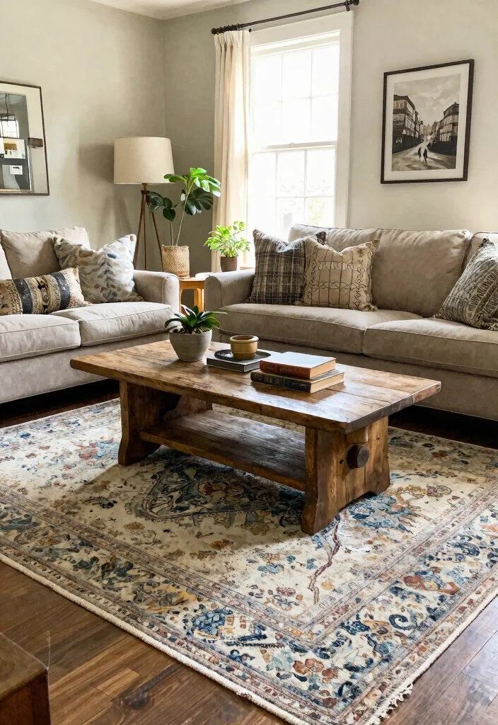 15 Farmhouse Rugs Living Room Ideas That Hide Stains and Wear - 9. Distressed Area Rugs 1