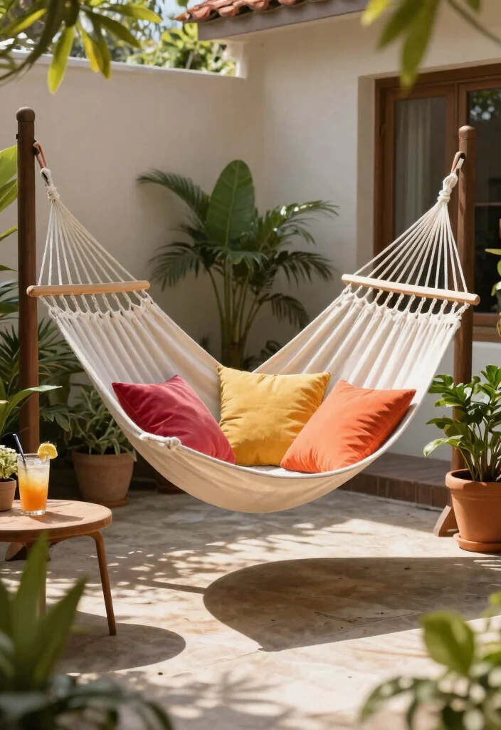 15 Hamacas para Patio Que Caben en Espacios Pequeños - 14. Stylish Cotton Blend Hammock 1