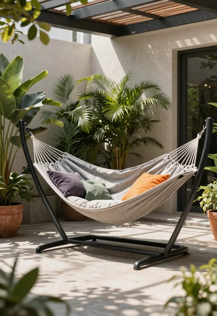 15 Hamacas para Patio Que Caben en Espacios Pequeños - 5. Chair Hammock with Stand 1