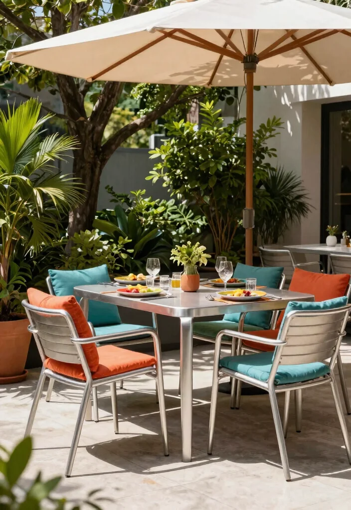 15 Modern Patio Furniture Ideas That Withstand Rain and Sun - 1. Sleek Aluminum Dining Sets 1