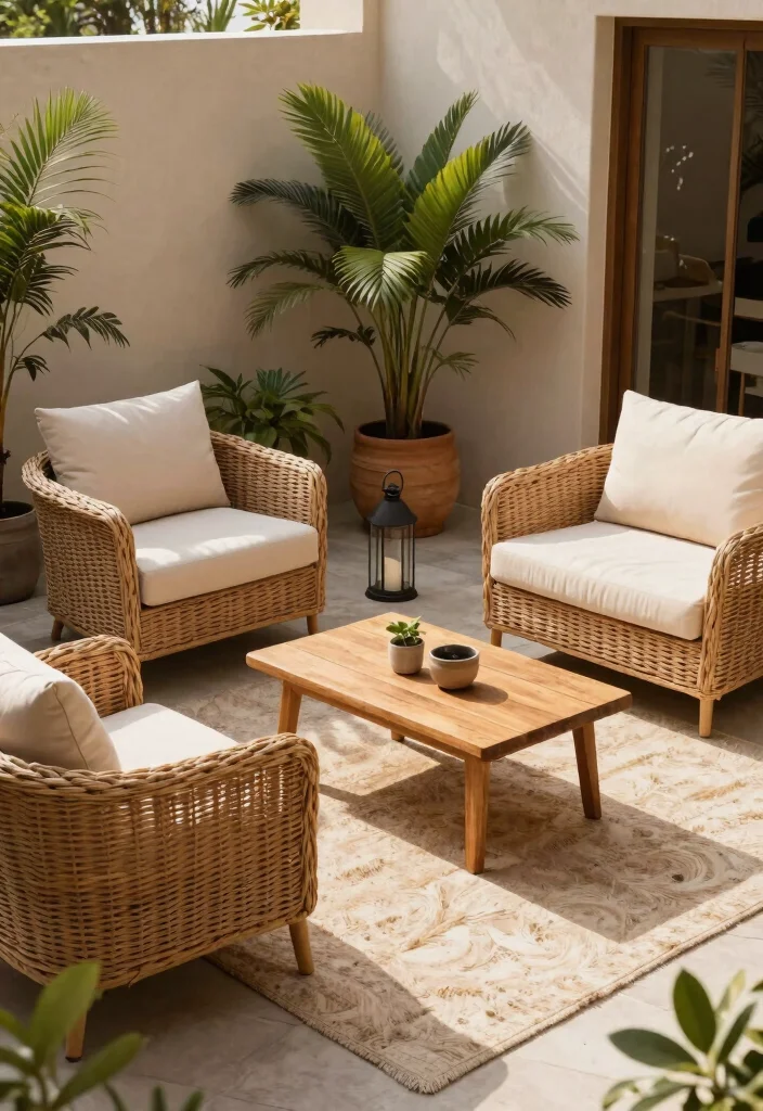 15 Modern Patio Furniture Ideas That Withstand Rain and Sun - 2. Chic Wicker Lounge Chairs 1