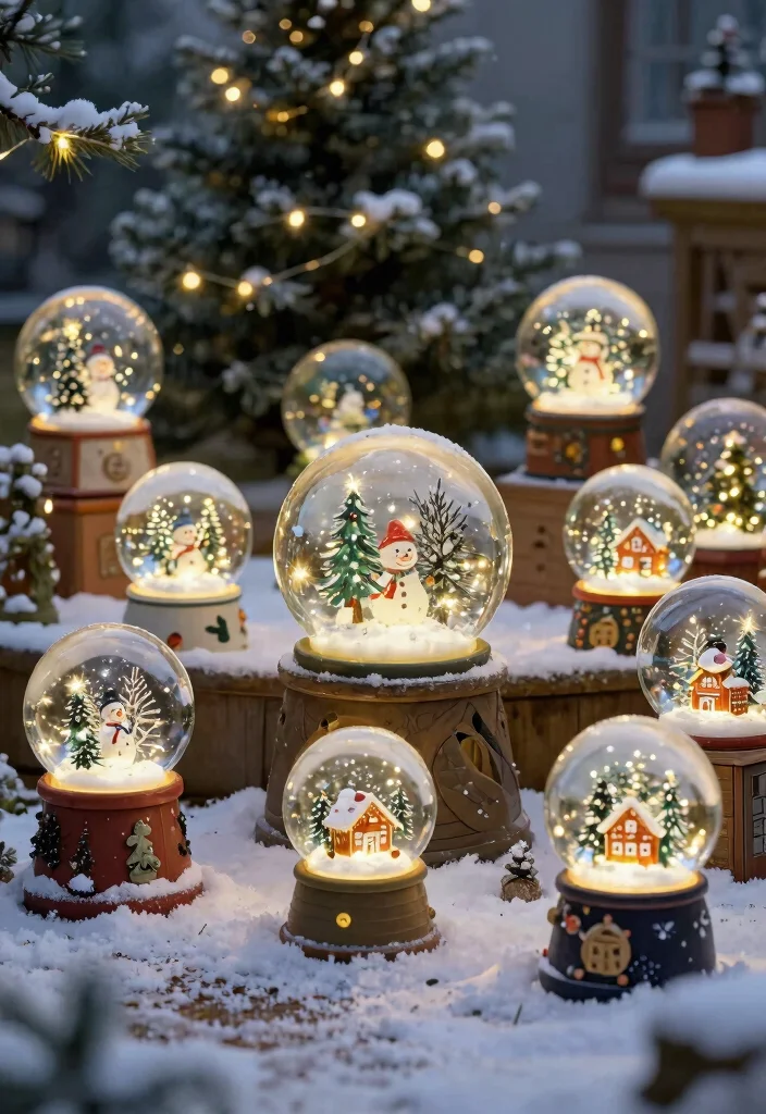 15 Outdoor Christmas Decor Ideas That Survive Wind and Rain - 11. Artistic Snow Globes 1