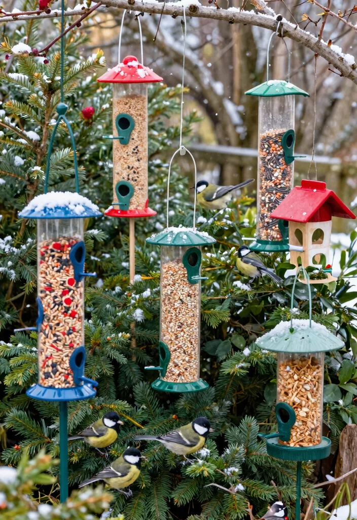 15 Outdoor Christmas Decor Ideas That Survive Wind and Rain - 12. Vibrant Bird Feeders 1