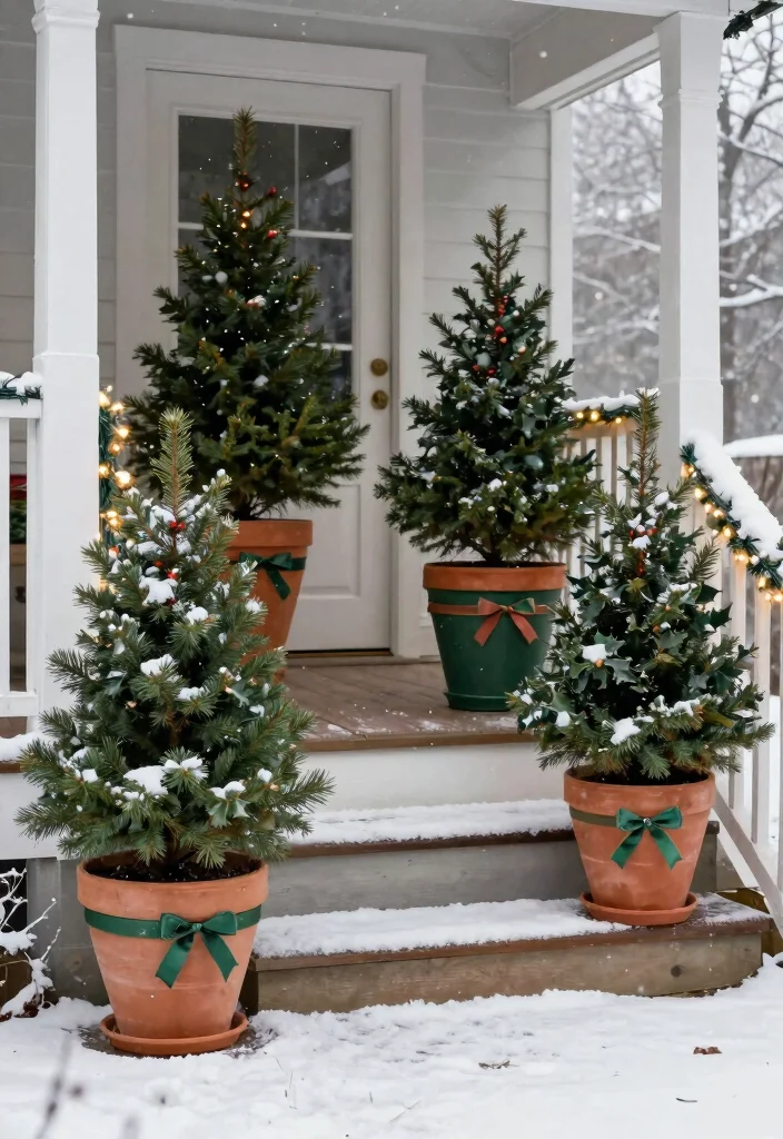 15 Outdoor Christmas Decor Ideas That Survive Wind and Rain - 4. Terracotta Pots with Holiday Greens 1
