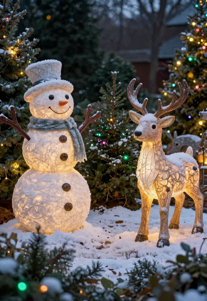 15 Outdoor Christmas Decor Ideas That Survive Wind and Rain - 5. Durable Garden Sculptures 1