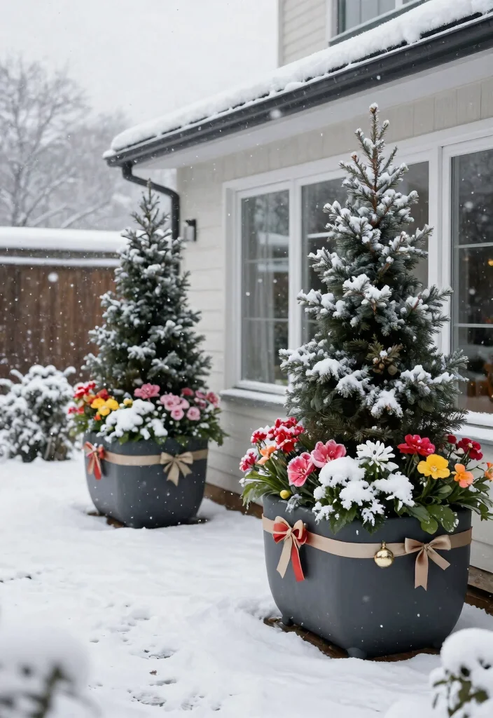 15 Outdoor Christmas Decor Ideas That Survive Wind and Rain - 6. Frost-Proof Planters 1