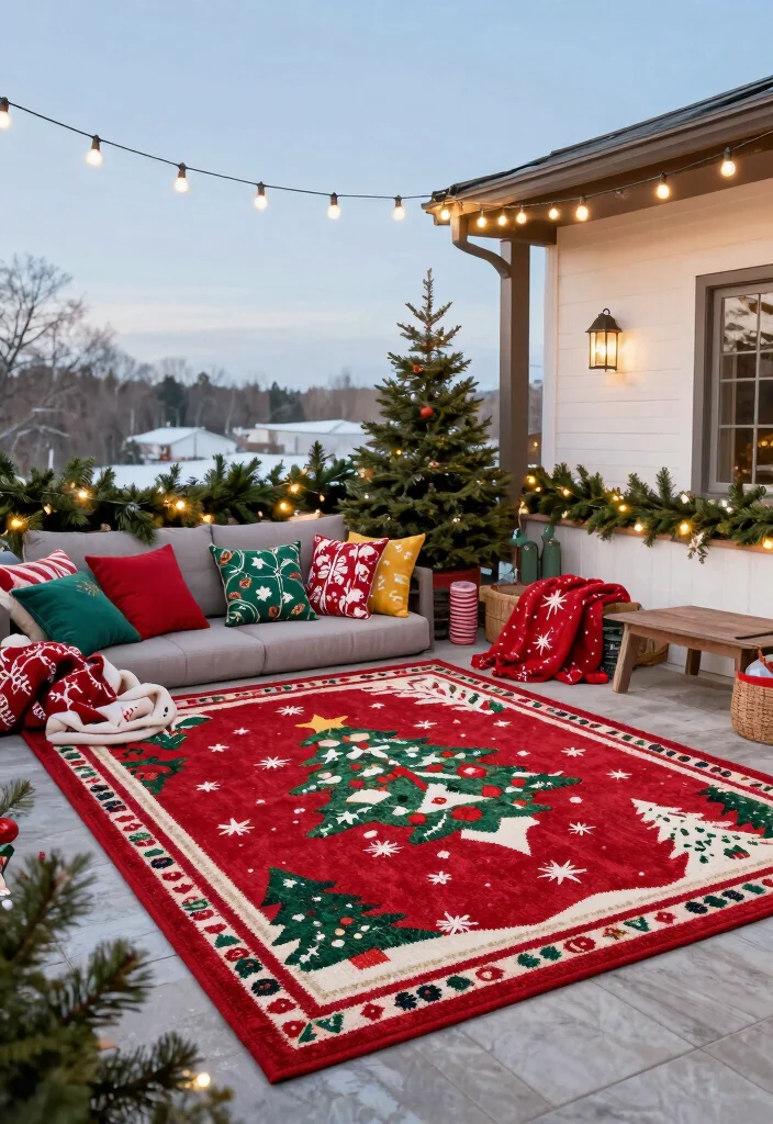 15 Outdoor Christmas Decor Ideas That Survive Wind and Rain - 7. Colorful Outdoor Rugs 1