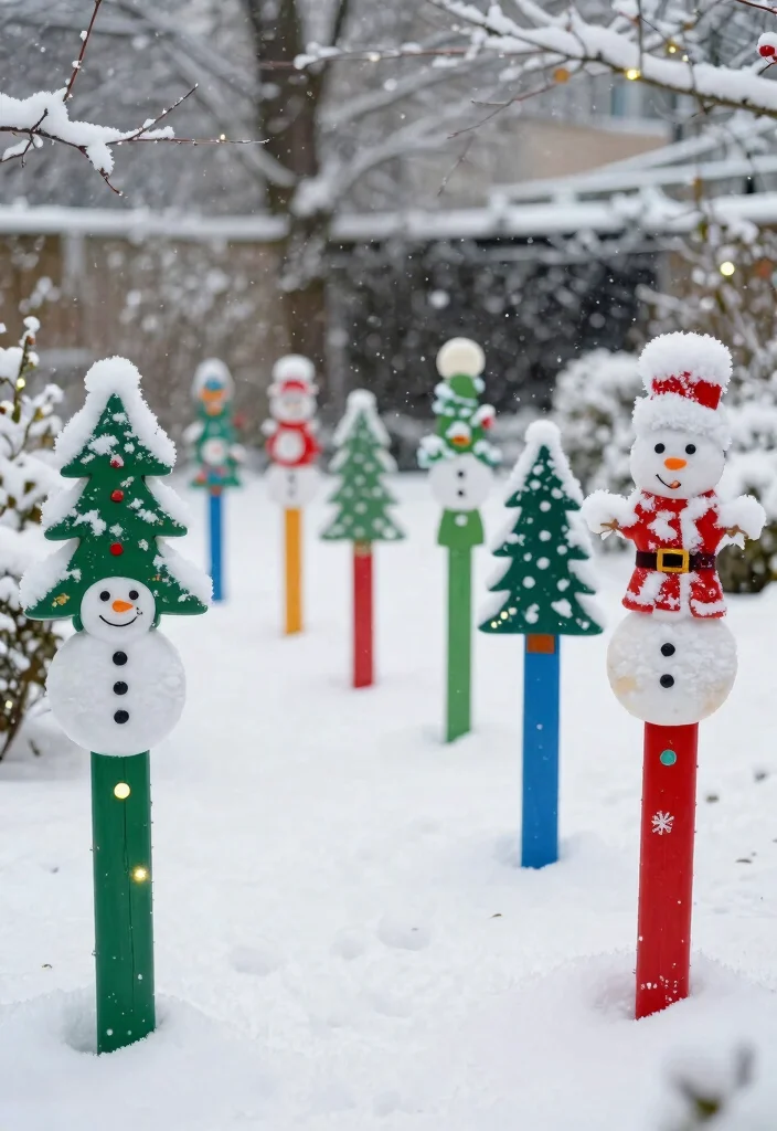 15 Outdoor Christmas Decor Ideas That Survive Wind and Rain - 8. Snow-Proof Garden Stakes 1