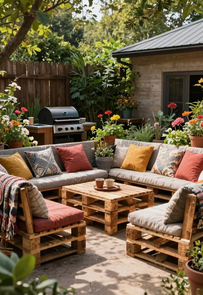 15 Outdoor Grill Island Ideas on a Budget Without Full Build-Out - 5. Simple Pallet Seating 1