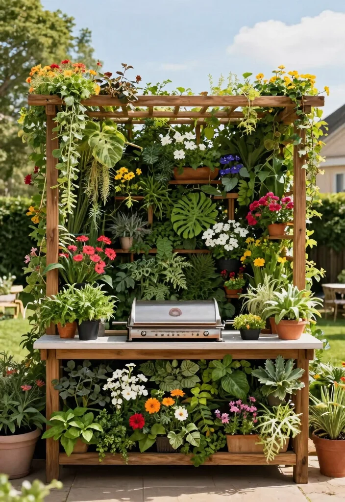 15 Outdoor Grill Island Ideas on a Budget Without Full Build-Out - 6. Vertical Garden Backdrop 1