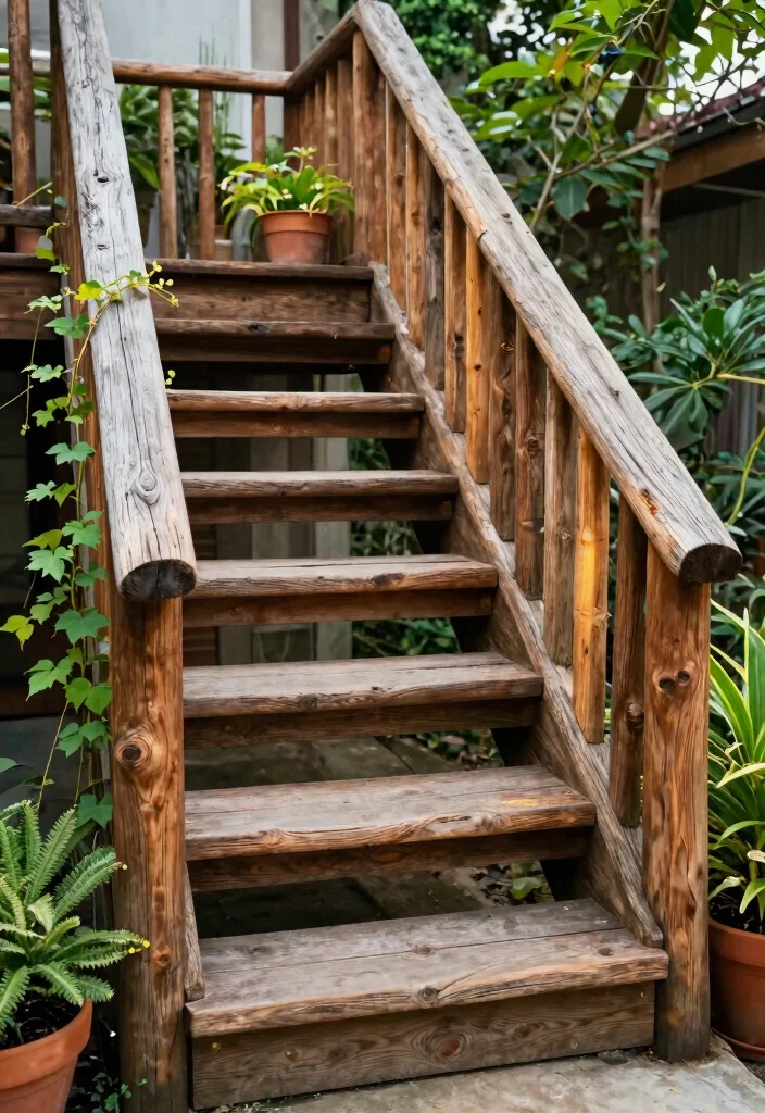 15 Outdoor Railings for Steps That Meet Code on a Budget - 1. Rustic Wooden Railings 1