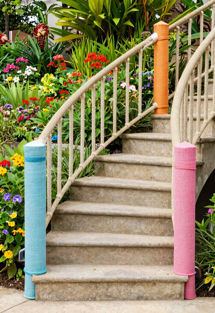 15 Outdoor Railings for Steps That Meet Code on a Budget - 10. Fabric or Rope Railings 1