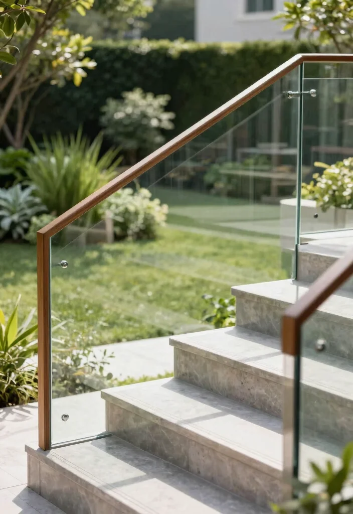 15 Outdoor Railings for Steps That Meet Code on a Budget - 12. Glass Panel Railings 1