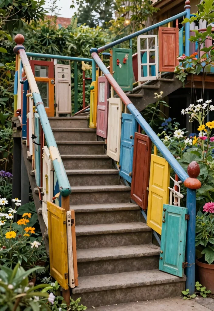 15 Outdoor Railings for Steps That Meet Code on a Budget - 14. Recycled Materials Railings 1