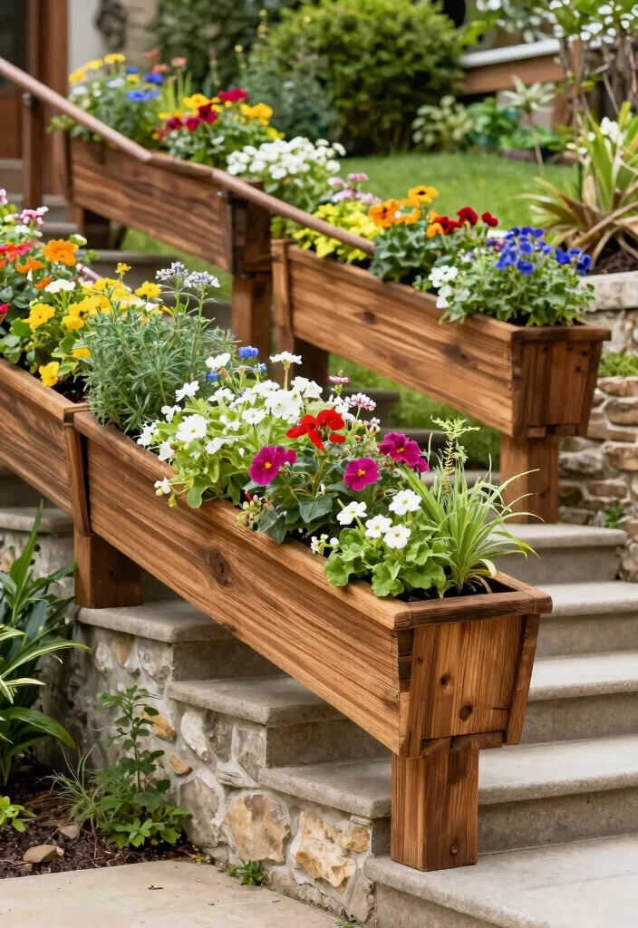 15 Outdoor Railings for Steps That Meet Code on a Budget - 15. Multi-functional Planter Railings 1